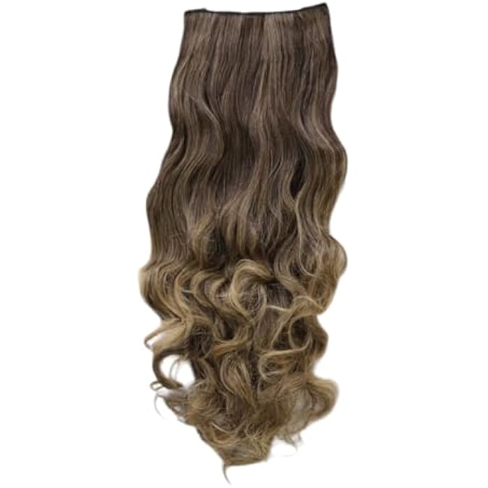Long Wavy Clip-in Hair Extension, Light Brown Synthetic Hair, Natural Curls, Heat-Resistant, 60cm Length